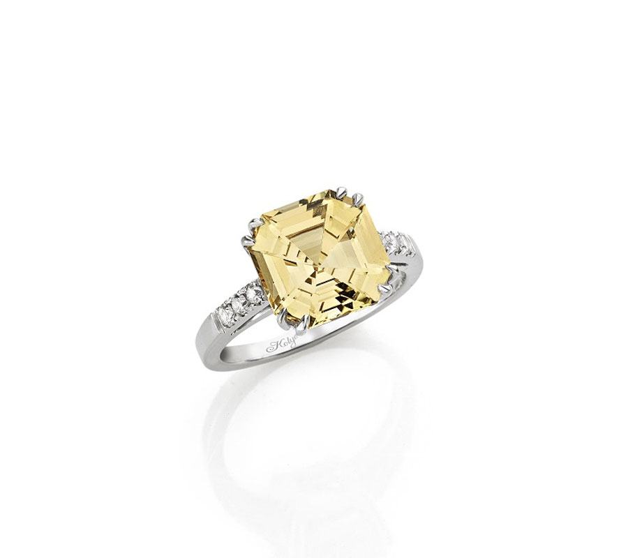 Ring in 18K white gold with imperial Topaz & diamonds