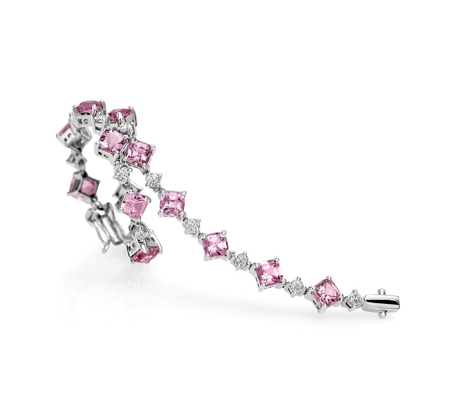 Bracelet in 18K white gold with pink spinels & diamonds